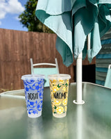 Personalised Name Football Tumbler Venti Cold Cup 24oz - With Straw (Design Colour Can Be Chosen)